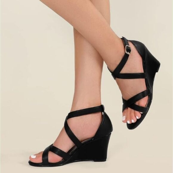 DIDIFU WEDGE MULTI-STRAP ADJUSTABLE BUCKLE ROUND TOE SANDAL - Picture 6 of 16